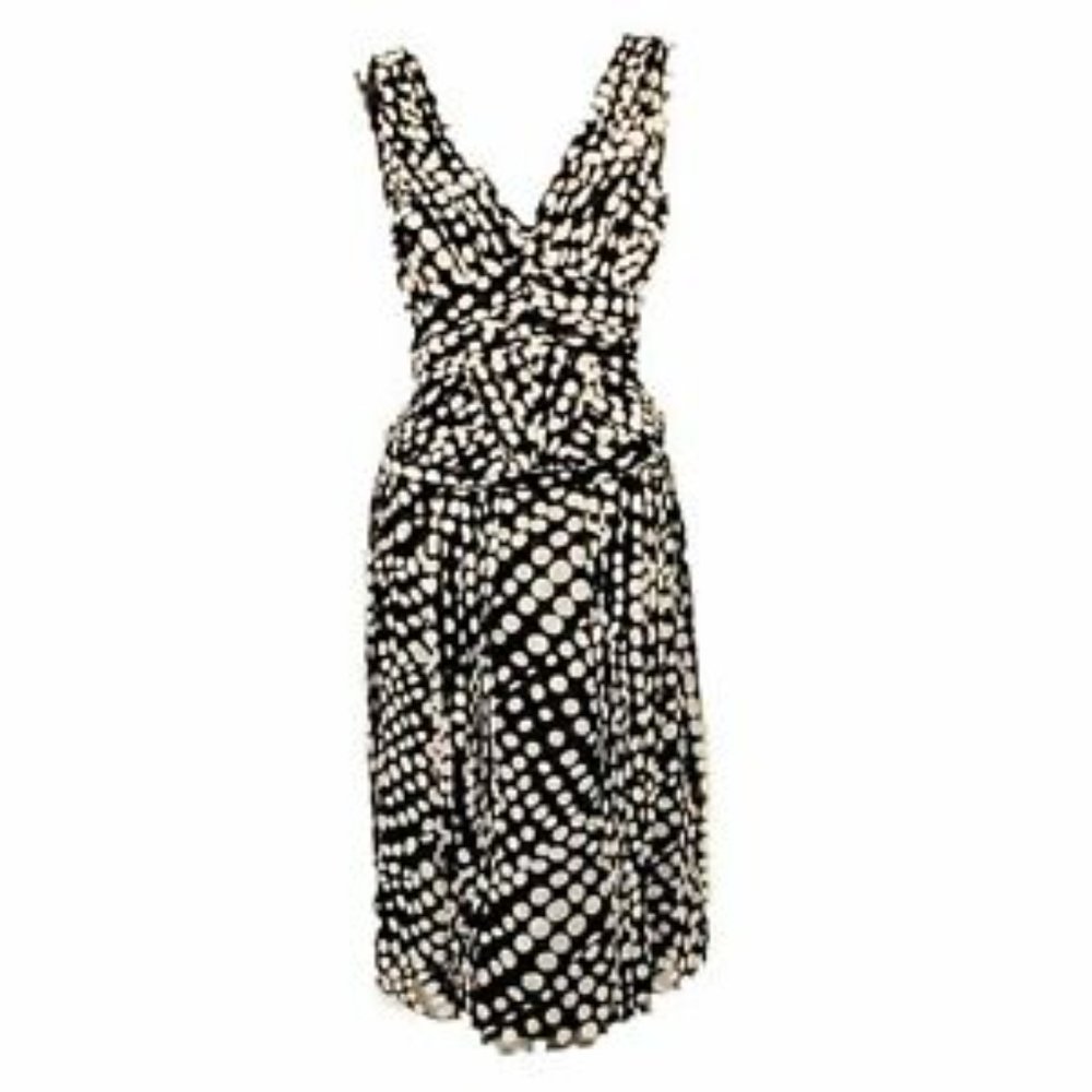 Carolina Herrera Black and White Polka Dot V-Neck Dress